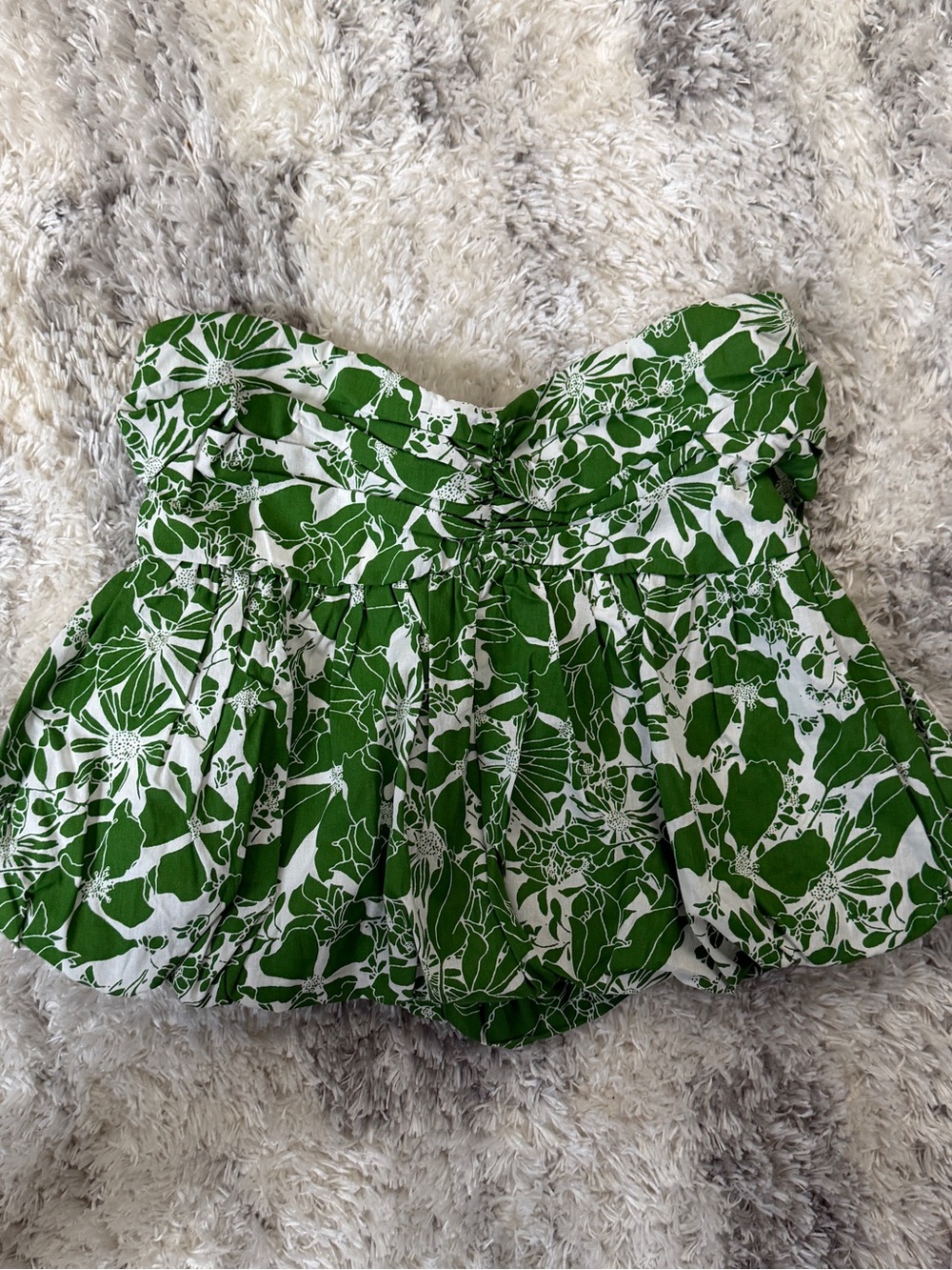 Altar'd State Green and White Floral Strapless Top